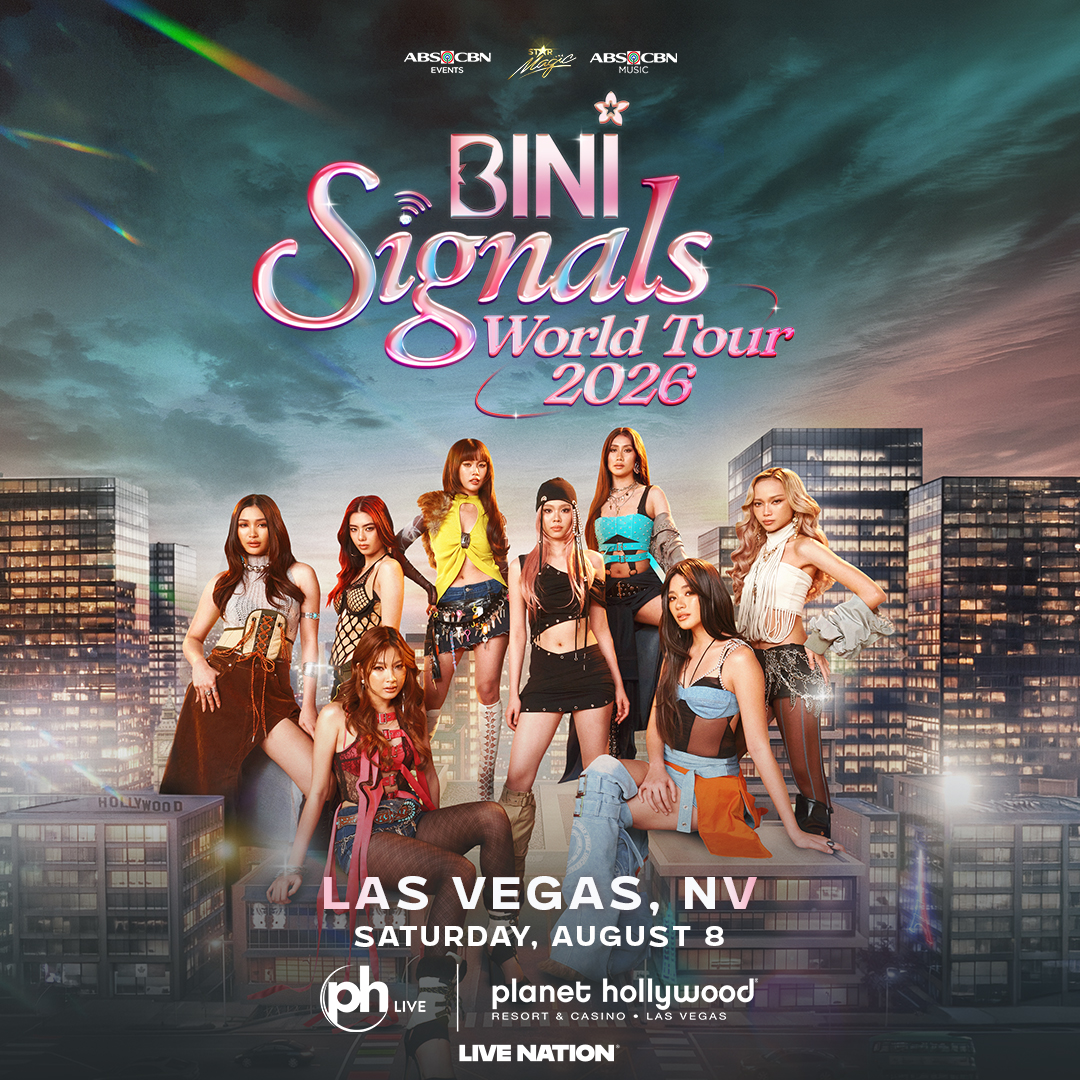 BINI Signals World Tour 2026 official Las Vegas concert poster — Planet Hollywood Resort & Casino, Saturday August 8